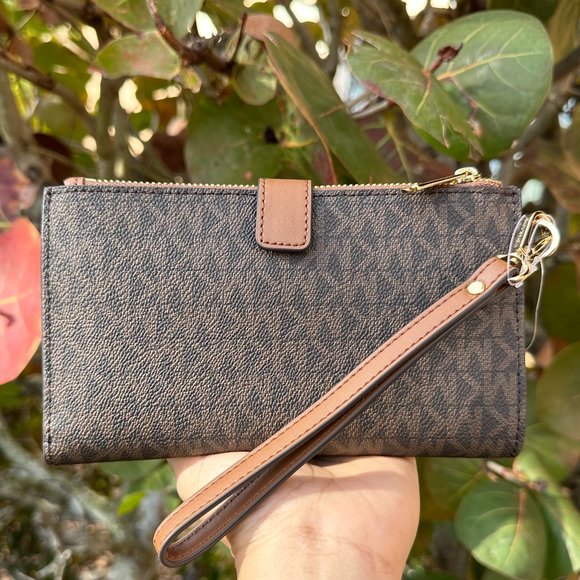 Michael Kors Jet Set Large Front Pocket Tote Bag + Double Zip Wallet MK Brown - Picture 13 of 16